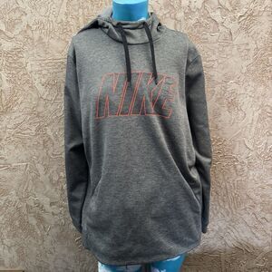 Nike Dri-FIT Pullover Hoodie XL Gray Red Outline Logo Fleece Lined Sweatshirt
